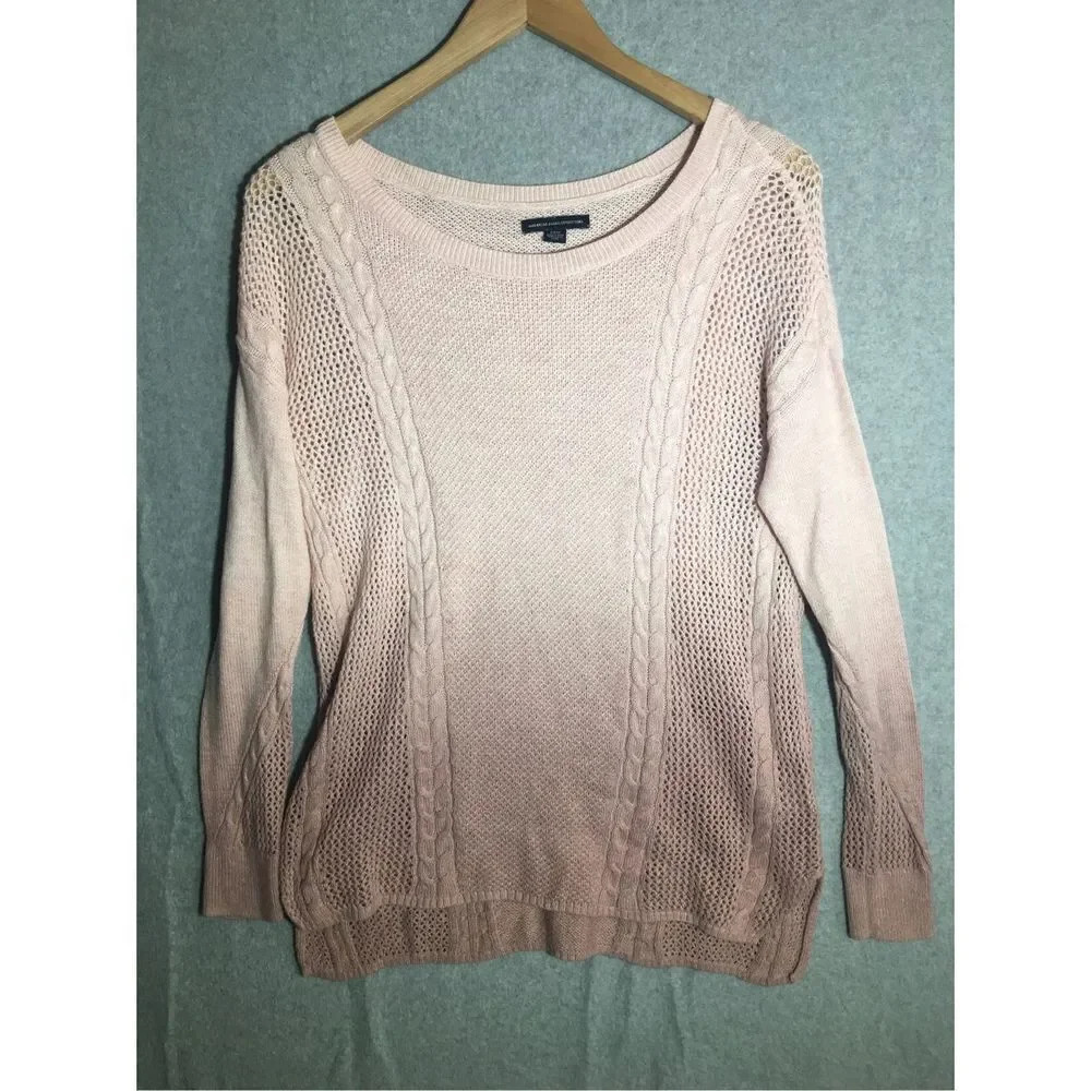 Womens American Eagle Sweater Ombré Cable Knit Pink Purple Loose Knit